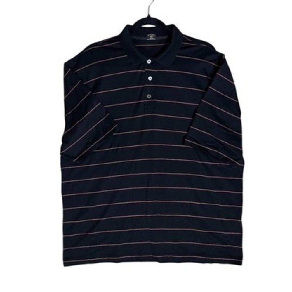 Solemare Men's Polo Shirt Size L Black Red White Striped Short Sleeve